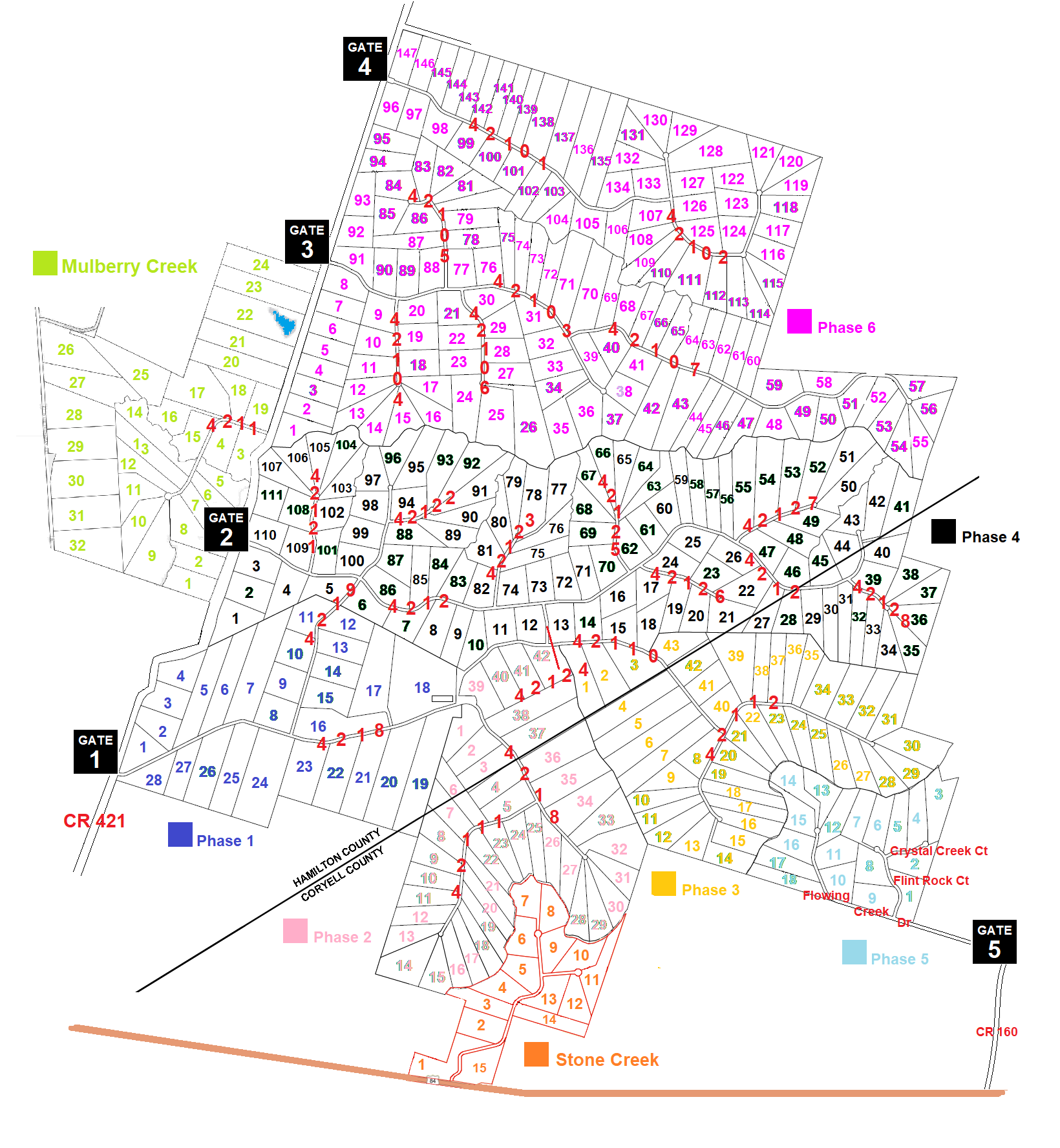 Map of Lot Numbers, Road Names, and Gates