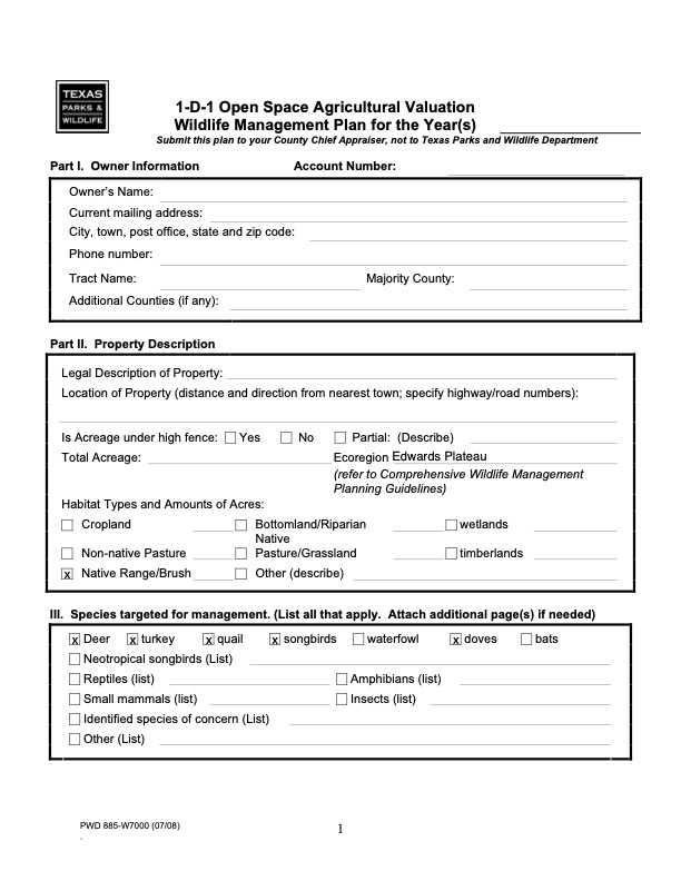 CORYELL WILDLIFE EXAMPLE MANAGEMENT PLAN